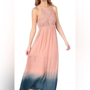 Altar’d State Ombre Maxi Dress Pink Blue Crochet Bodice Boho Women’s Size L